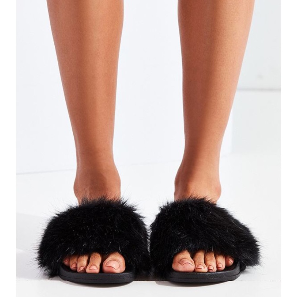 Urban Outfitters Faux Fur Pool Slides